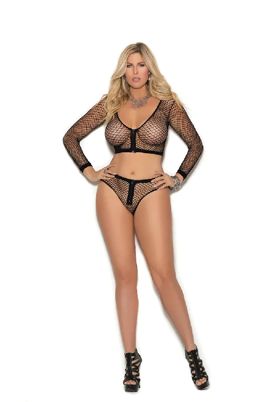 Queen Long Sleeve Fence Net Cami Set