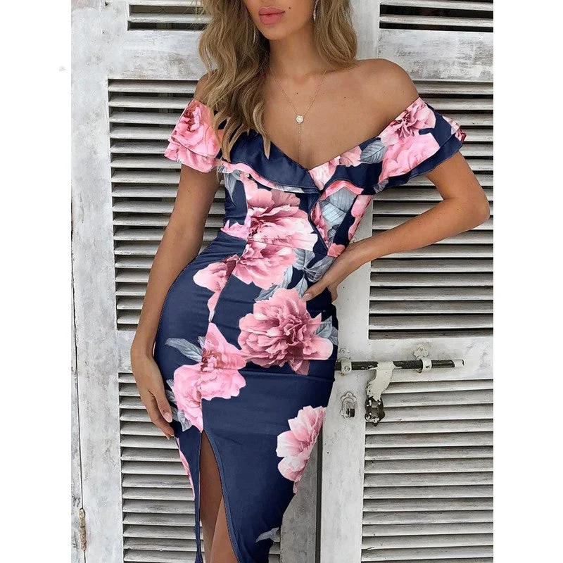 Off-shoulder Maxi High Waist Dress