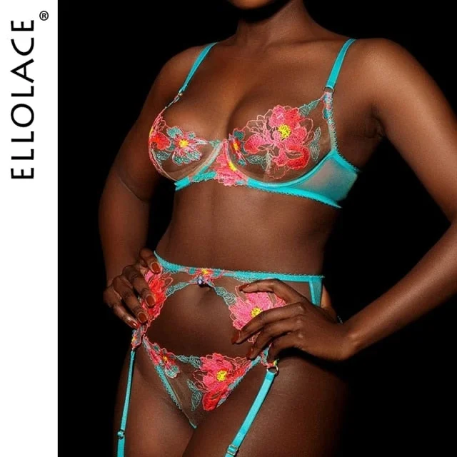 Ellolace Exotic Fancy Floral Transparent  Lingerie Set