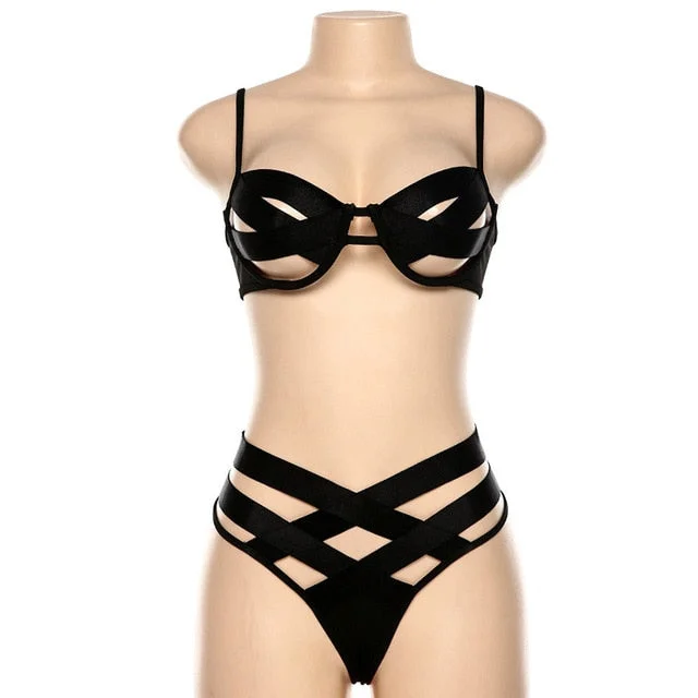 Ellolace Sexy Strap Design See Through Lingerie Set