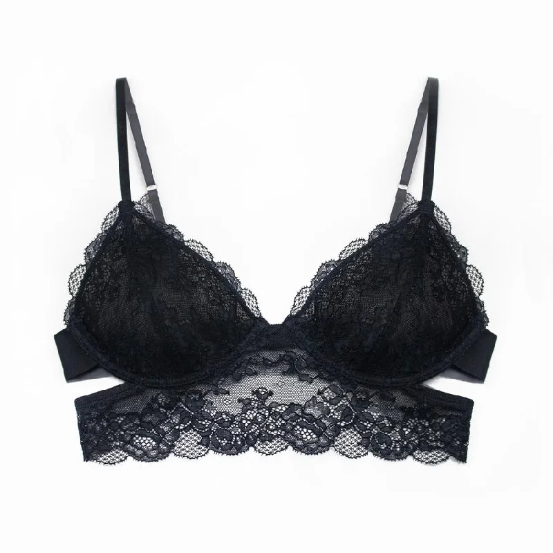 .Monique Morin Wild Lace Long Line Bra in Black