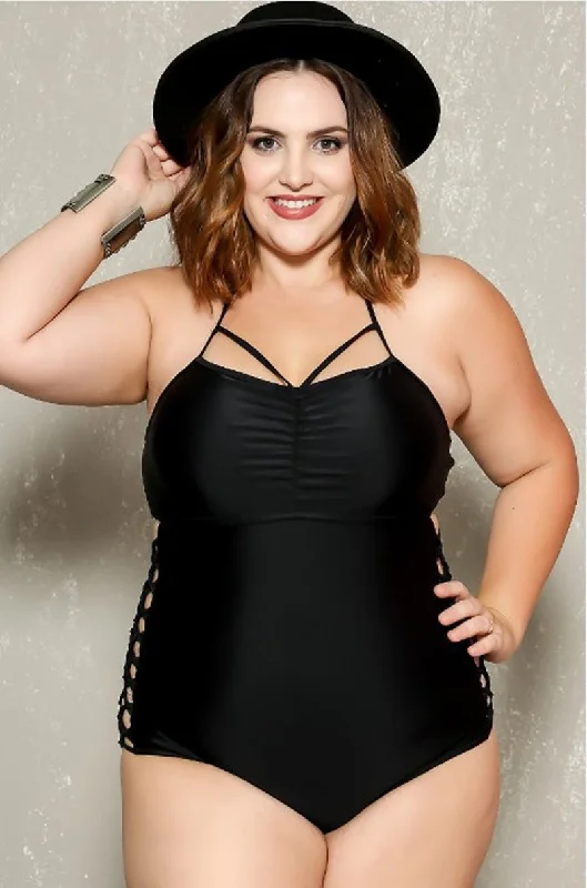 1Pcs Plus size Rainbow & Black Swimsuit