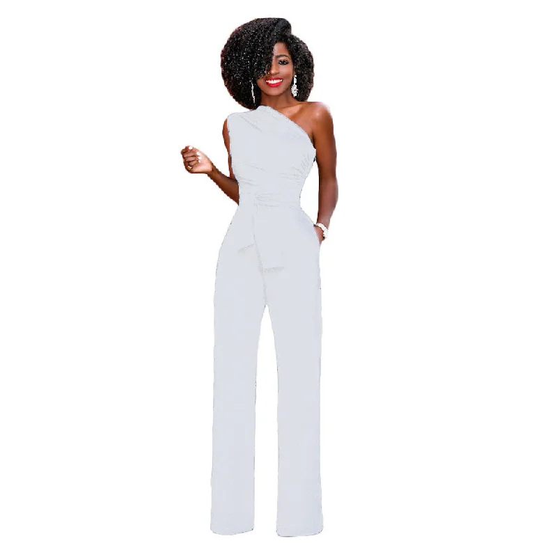 Off One Shoulder Multi-Solid Color Jumpsuit