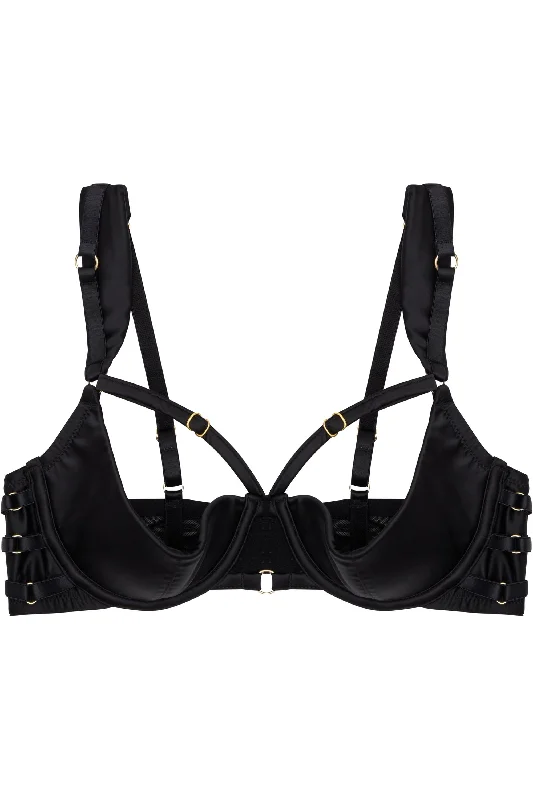 Ava Black strappy ring detail 1/4 cup bra A - D