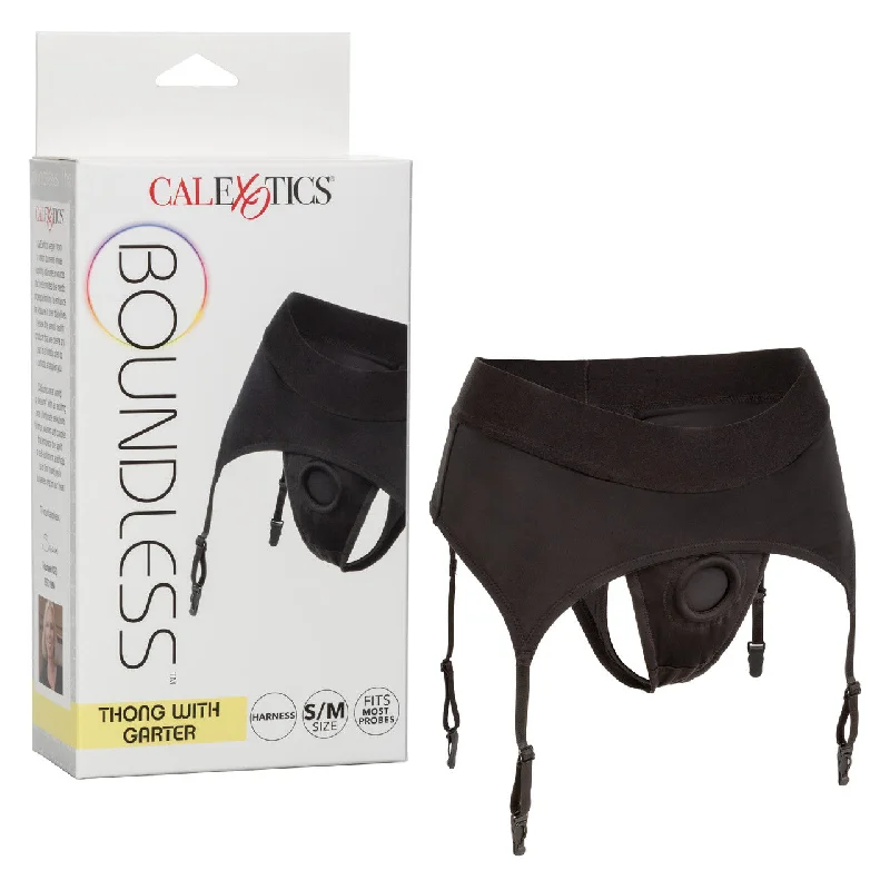 Boundless THONG WITH GARTER BELT S/M Strap On Harness Black