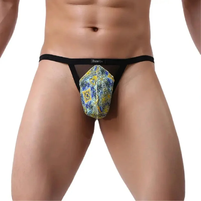 DomiGe Men's T-Back Thong with Transparent Mesh Sexy Underwear