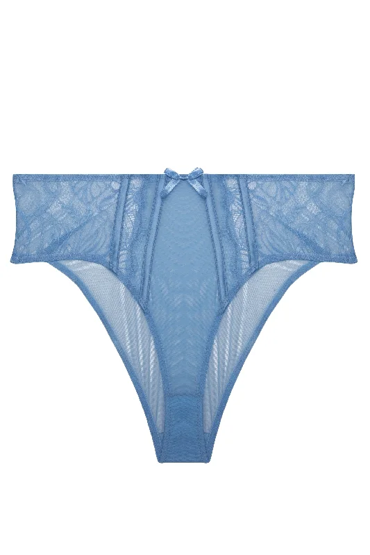 Fallon Cornflower Blue Lace and Mesh Midi Brief