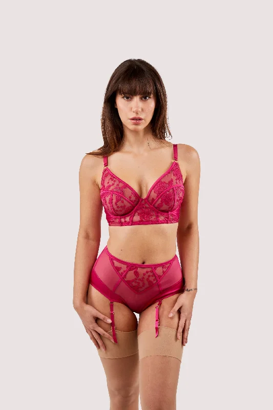 Lyra Pink Embroidered High Waisted Suspender Brief