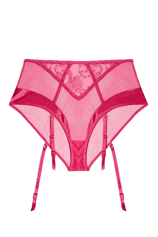 Lyra Pink Embroidered High Waisted Suspender Brief