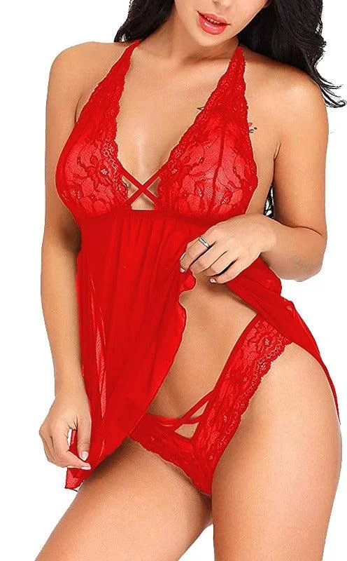 Women Net Babydoll Lingerie with G-String Panty Pack of 1