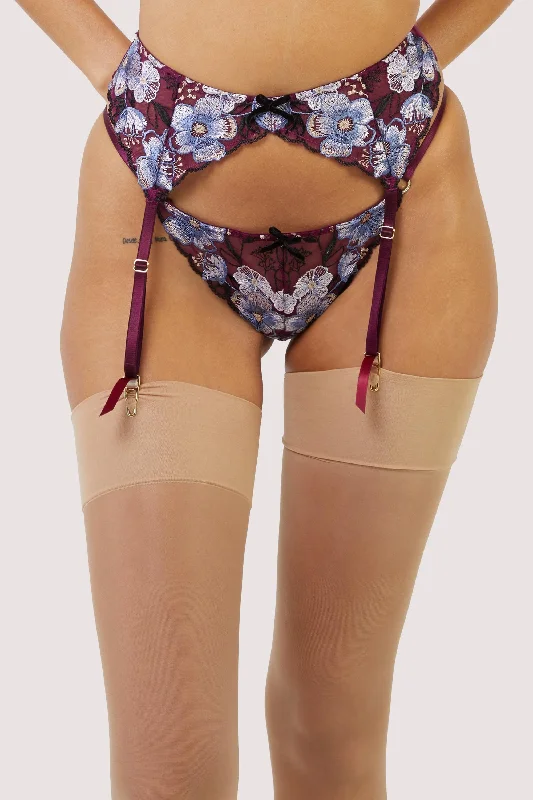 Joanna Burgundy Gold Embroidery Suspender Belt