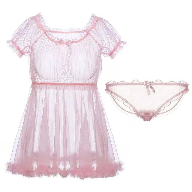 Lolita Nightdress Kawaii Nightgowns Sexy Lace Gauze Babydoll Dress