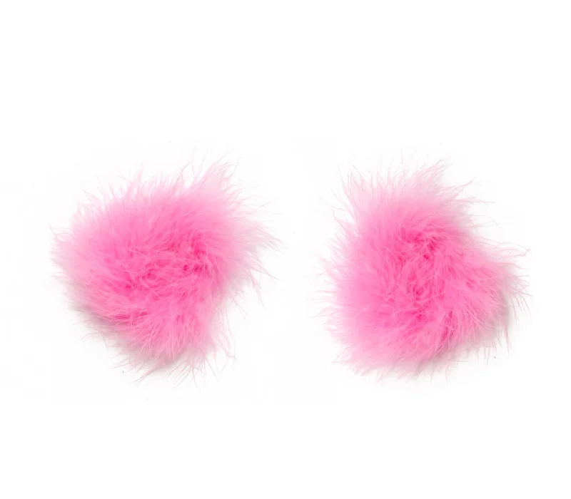 Love in Leather Burlesque Series Round Marabou Fluff Reusable Nipple Pasties Baby Pink Fluffy Pasties