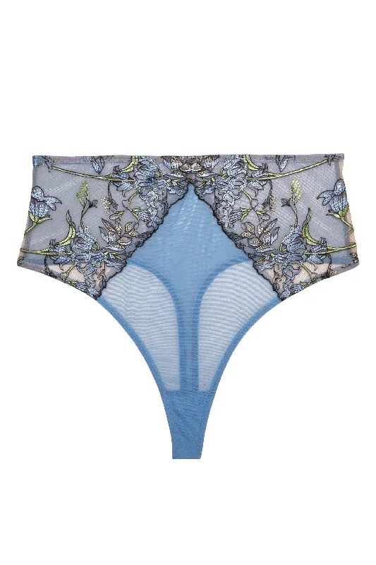 Mayla Blue Floral Embroidered High Waisted Thong