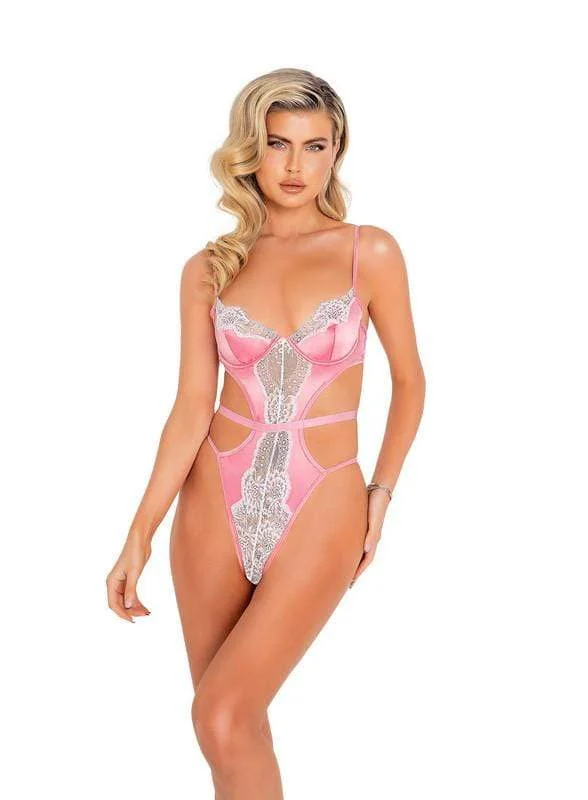 Pink Satin & Lace Underwire Teddy