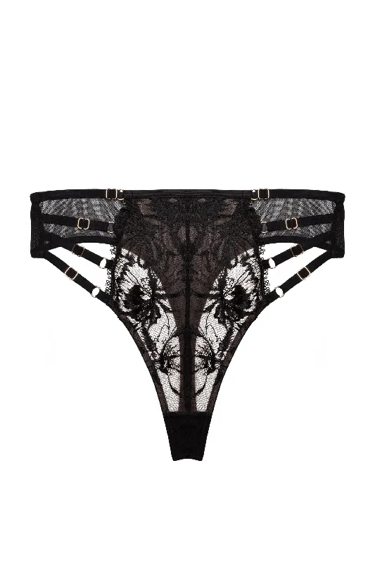 Vivian Black Embroidery High Waisted Thong