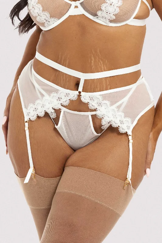 Esther White Lace Applique Suspender Belt