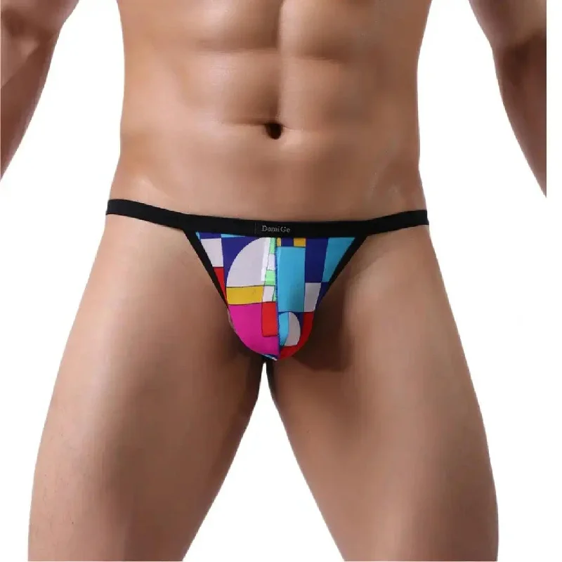 DomiGe Print Men's T-Back Thong with Lycra Mesh Sexy Underwear