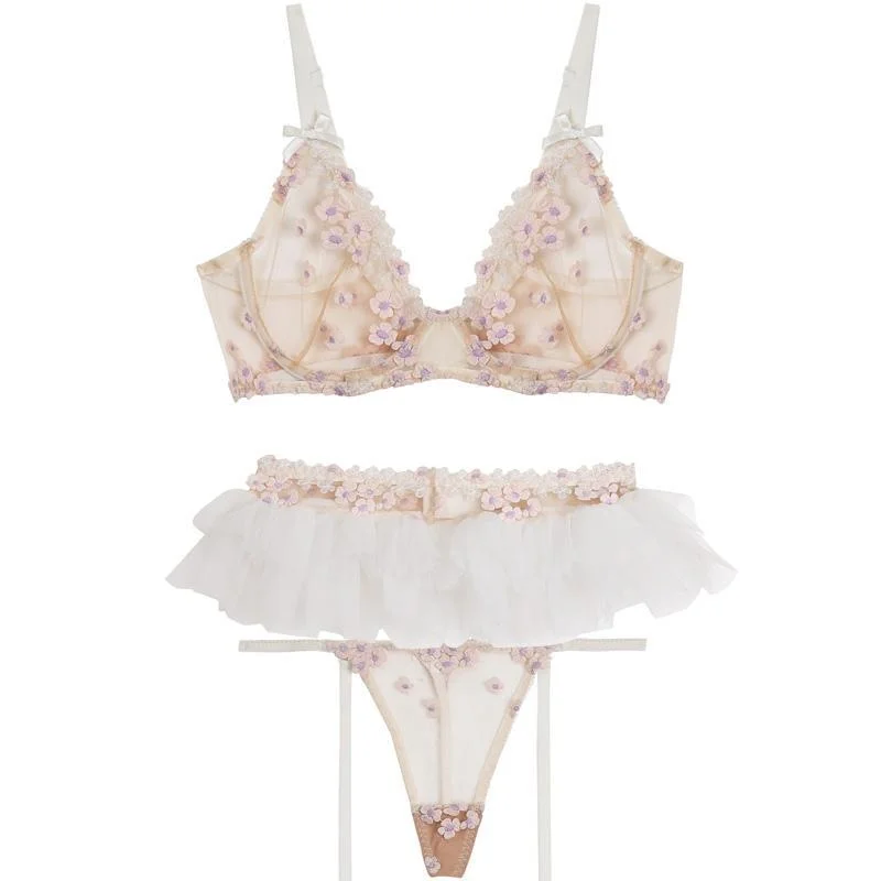 Ruffle Flower Sexy Lace Sheer Lingerie Set