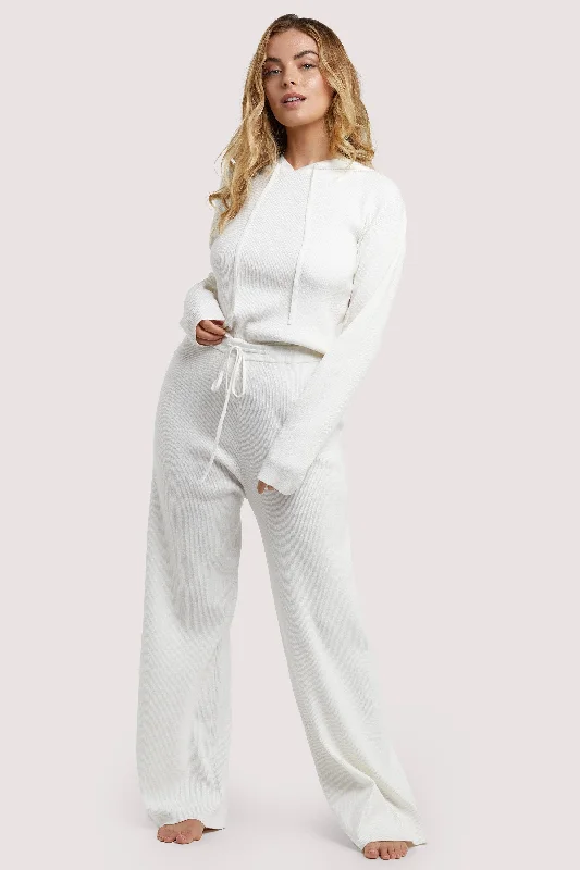 Lounge Ivory Knitted Rib Cropped Hoodie