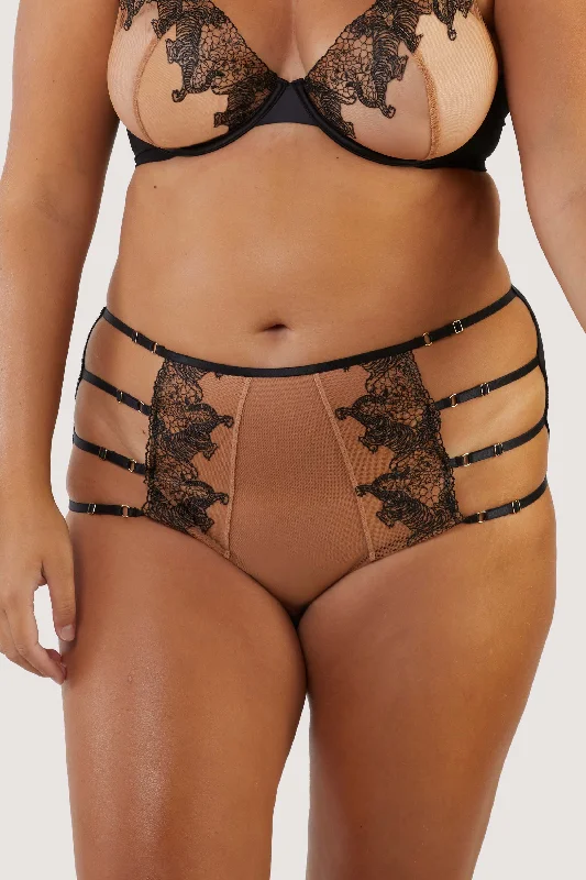 Tiger Peach Mesh Embroidered High Waisted Brief