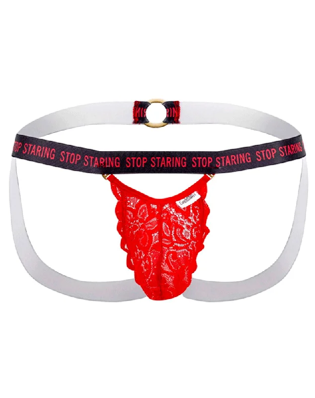 Candyman 99619 Stop Staring Lace Jockstrap Red