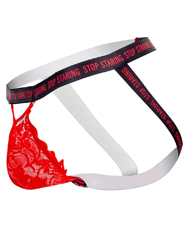 Candyman 99619 Stop Staring Lace Jockstrap Red