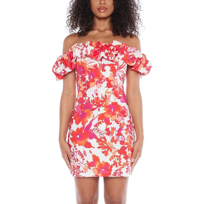 B. Darlin Womens Juniors Off-The-Shoulder Printed Cocktail And Party Dress Turtleneck Warm Winter B. Darlin Womens Juniors Off-The-Shoulder Printed Cocktail And Party Dress Turtleneck Warm Winter