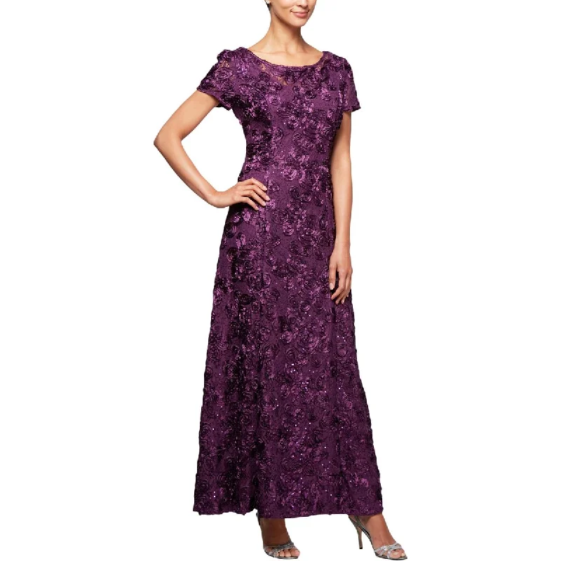 Alex Evenings Womens Applique Lace Evening Dress