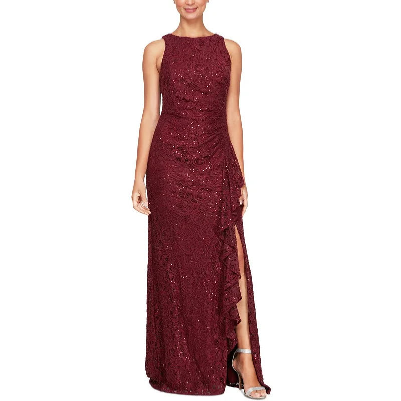 Alex Evenings Womens Petites Lace Maxi Evening Dress