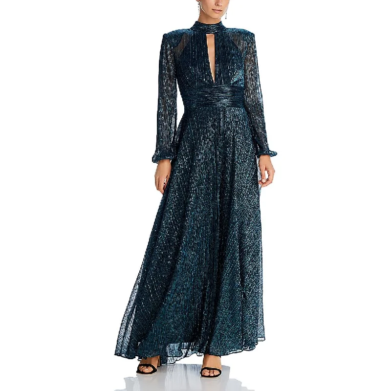 Aqua Womens Metallic Long Sleeves Evening Dress