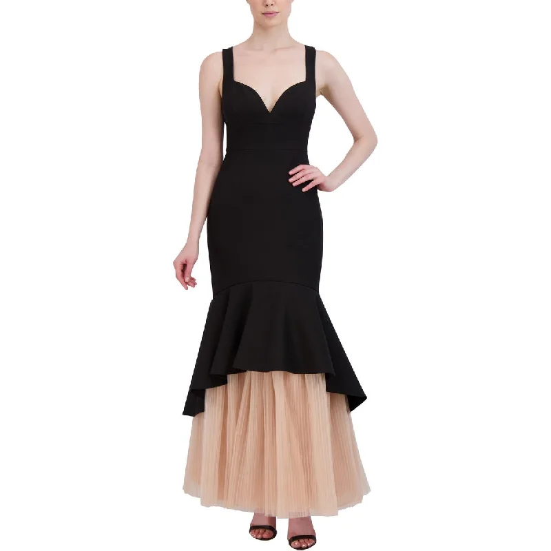 BCBGMAXAZRIA Womens Mixed Media Long Evening Dress