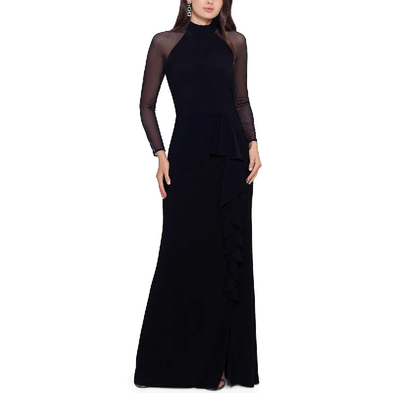 Betsy & Adam Womens Mock Neck Sheer Sleeve Evening Dress