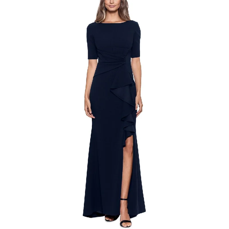 Betsy & Adam Womens Ruched Maxi Evening Dress