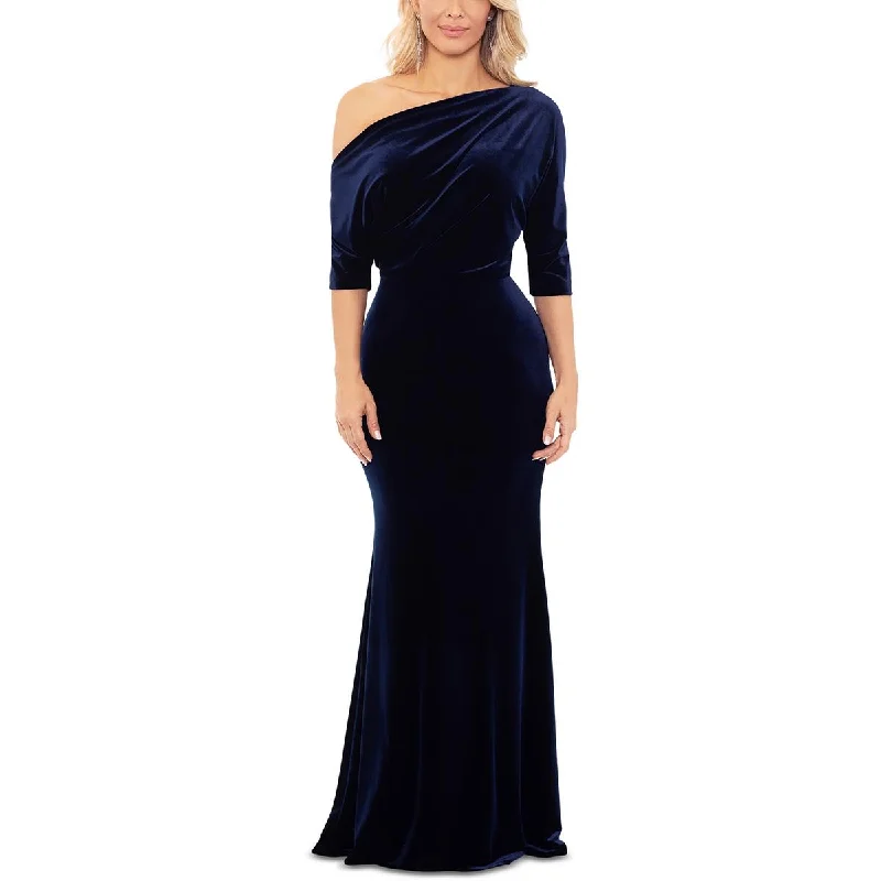 Betsy & Adam Womens Velvet One Shoulder Evening Dress