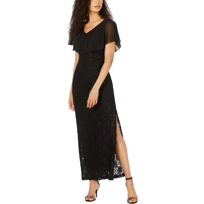 Connected Apparel Womens Lace Sequined Evening Dress