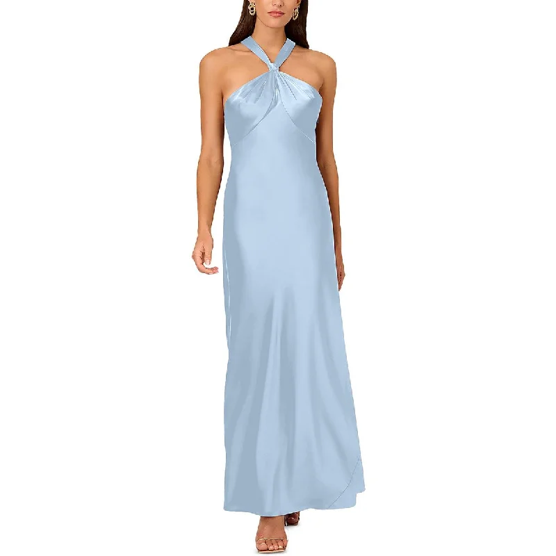 Liv Foster Womens Satin Halter Evening Dress