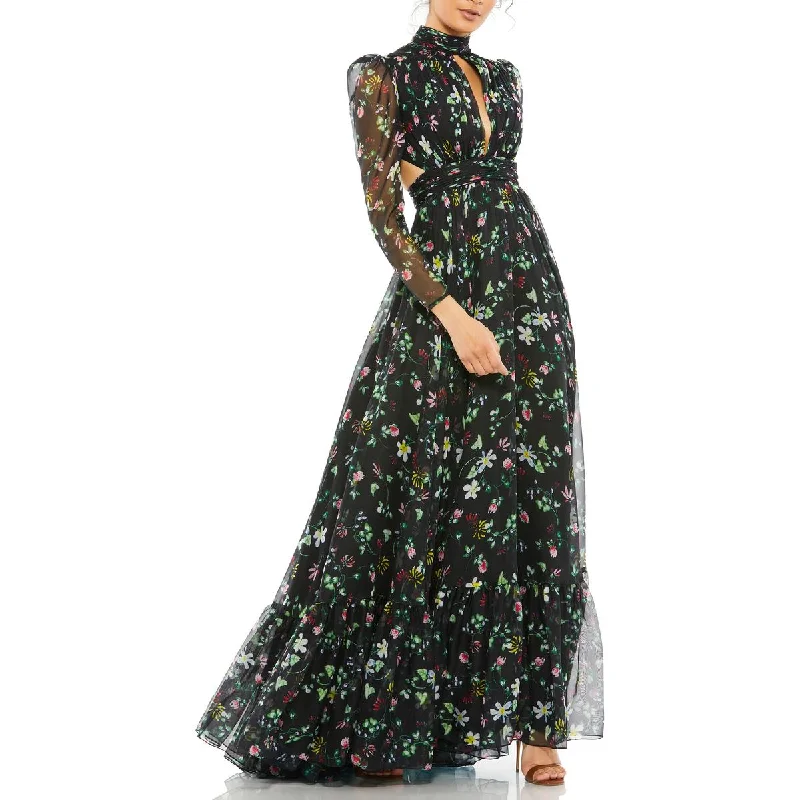 Mac Duggal Womens Chiffon Floral Evening Dress