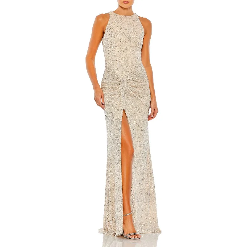 Mac Duggal Womens Sequin Ruched Evening Dress