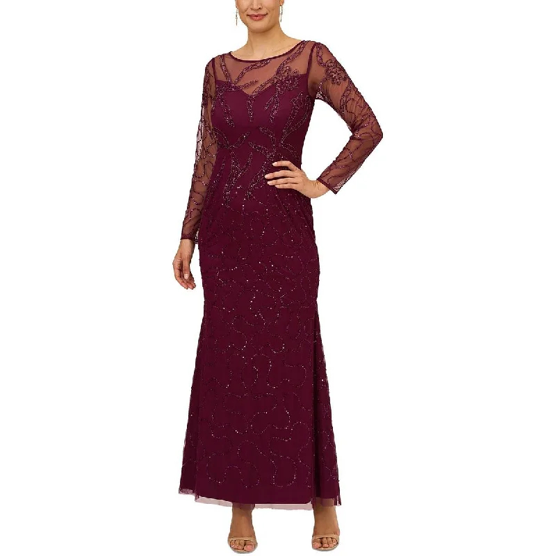 Papell Studio by Adrianna Papell Womens Beaded Shear Evening Dress