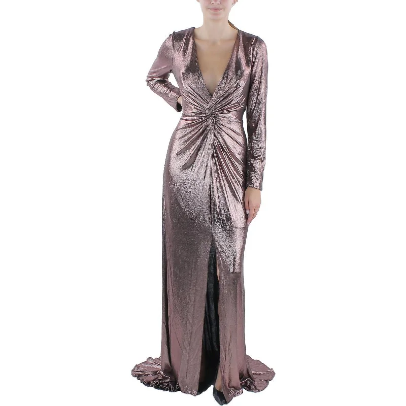 Rene Ruiz Collection Womens Metallic Maxi Evening Dress