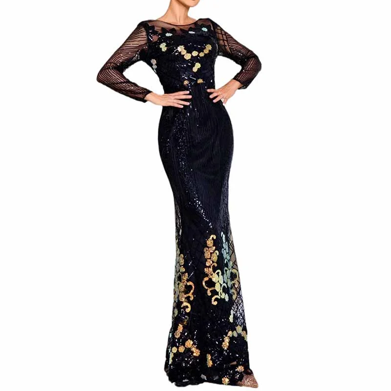 Sequin Prom Dress Black Mermaid Long Evening Dress Ball Gown Event Dress