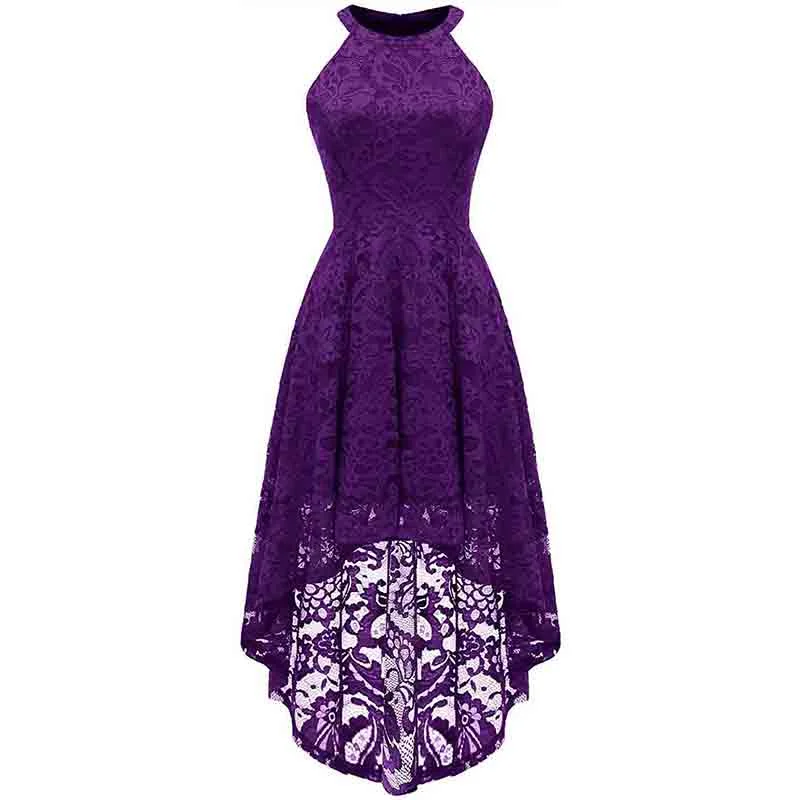 Women's Halter Floral Lace Cocktail Party Dress Hi-Lo Bridesmaid Dress