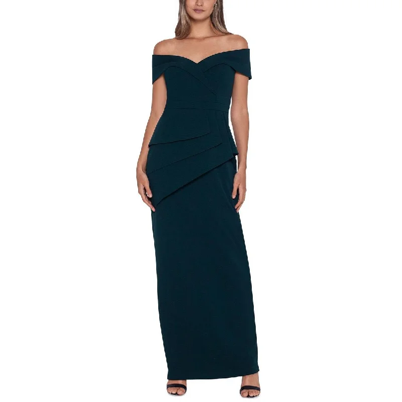 Xscape Womens Peplum Maxi Evening Dress