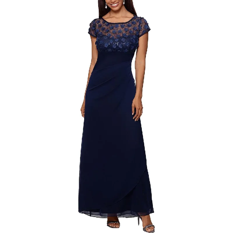 Xscape Womens Petites Illusion Long Evening Dress