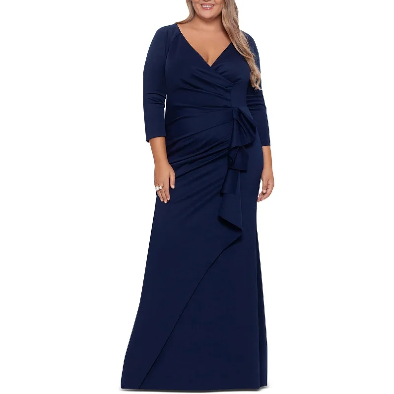 Xscape Womens Plus Ponte V Neck Evening Dress