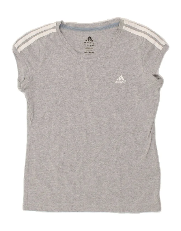 ADIDAS Womens T-Shirt Top UK 12 Medium Grey Cotton