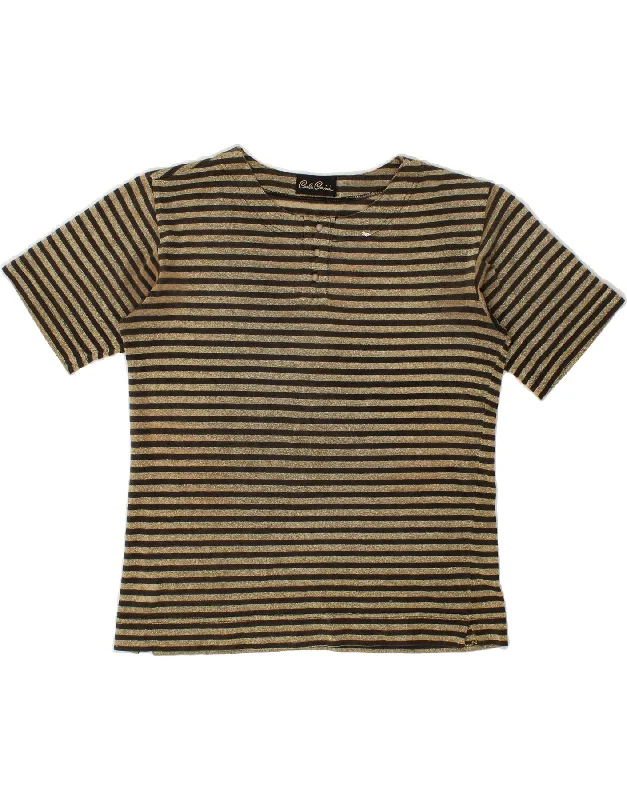 CARLA CARINI Womens T-Shirt Top UK 16 Large Gold Striped