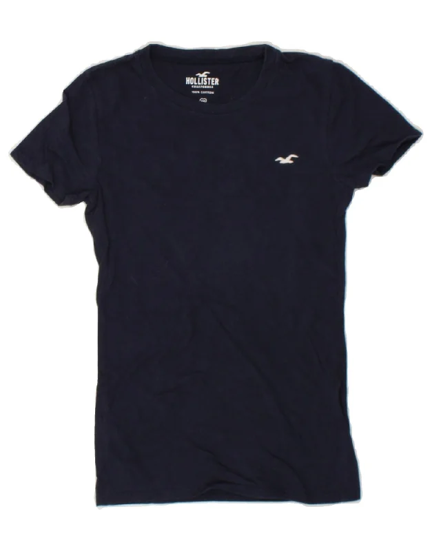 HOLLISTER Womens T-Shirt Top UK 2 2XS Navy Blue Cotton