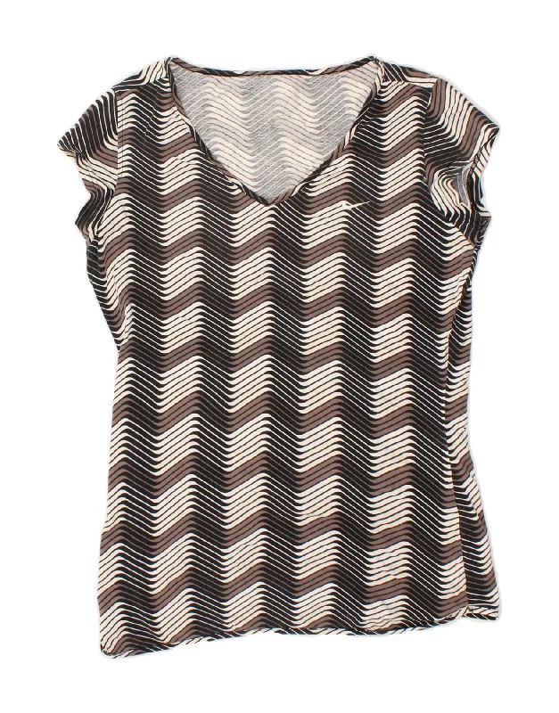 NIKE Womens T-Shirt Top UK 16 Large Brown Chevron Cotton